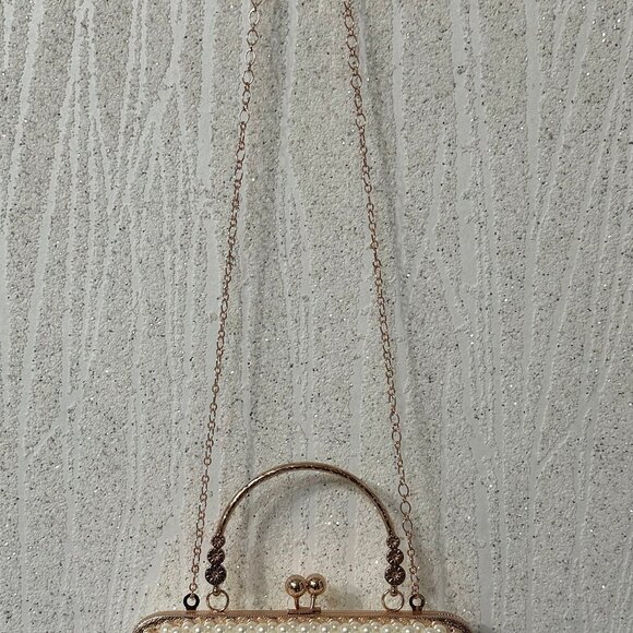 Pearl Beaded Clutch Bag with Rose Gold Chain | Elegant Wedding Purse Evening Han - Picture 7 of 8